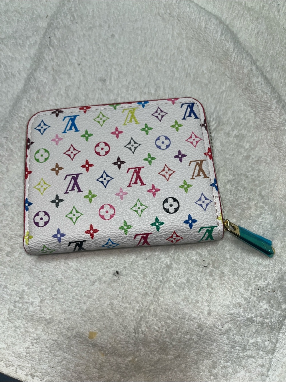 White Multicolor Monogram Zip Wallet - Designer Style